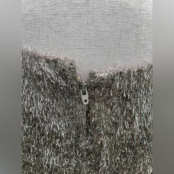 60s Vintage Silver Eyelash Tinsel Mini Dress with Black Fringe - Picture 4 of 15